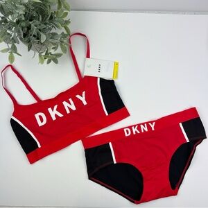 DKNY Black and Red Bra and Panty Set Size Medium